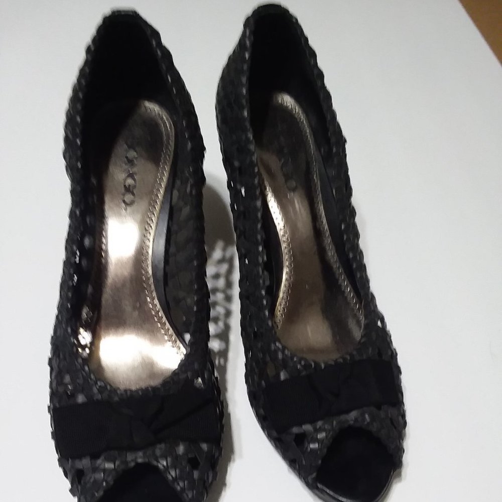 5/$20 Bongo Breezy Black Woven Open Toe Heels 8.5M